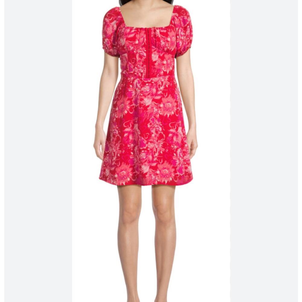 Steve Madden NYC Corset mini Dress Red bust cups Floral print Size XL